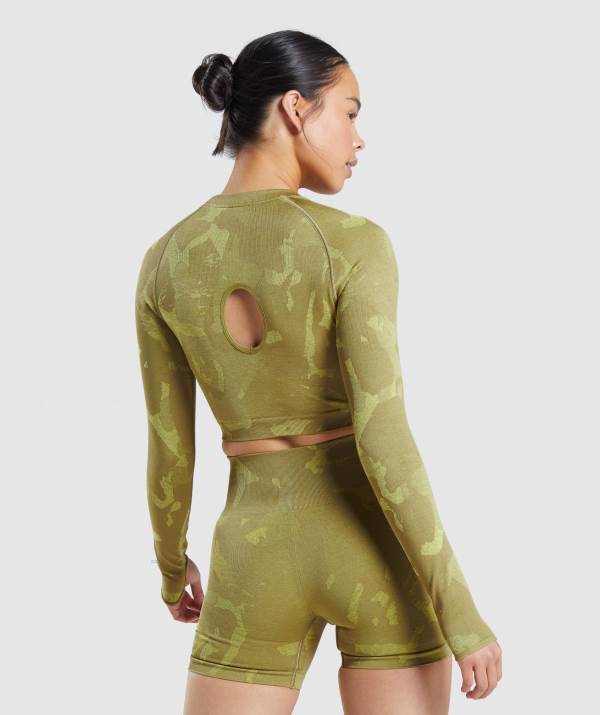Damske Crop Top Gymshark Adapt Camo Seamless Long Sleeve Zelene | OS8143796